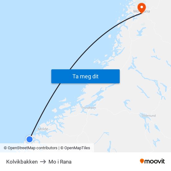 Kolvikbakken to Mo i Rana map