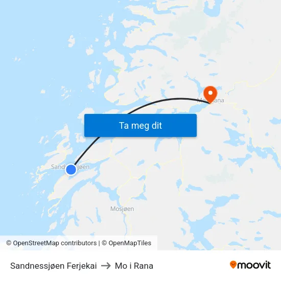 Sandnessjøen Ferjekai to Mo i Rana map