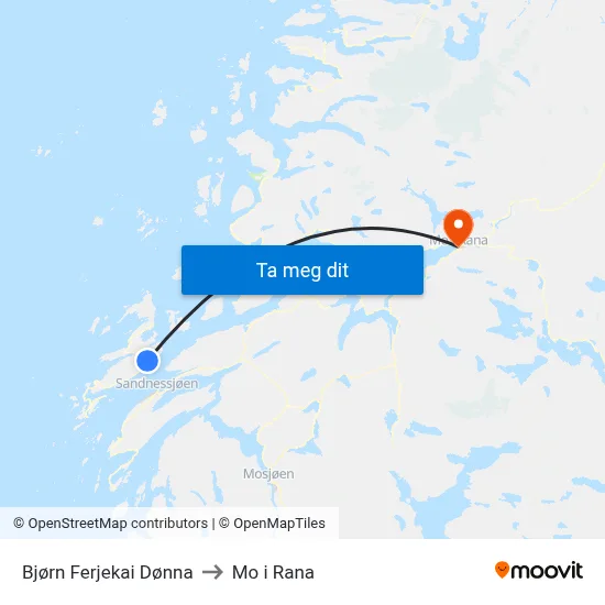 Bjørn Ferjekai Dønna to Mo i Rana map