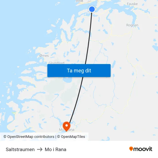 Saltstraumen to Mo i Rana map