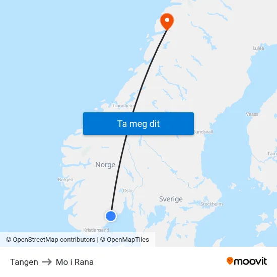 Tangen to Mo i Rana map
