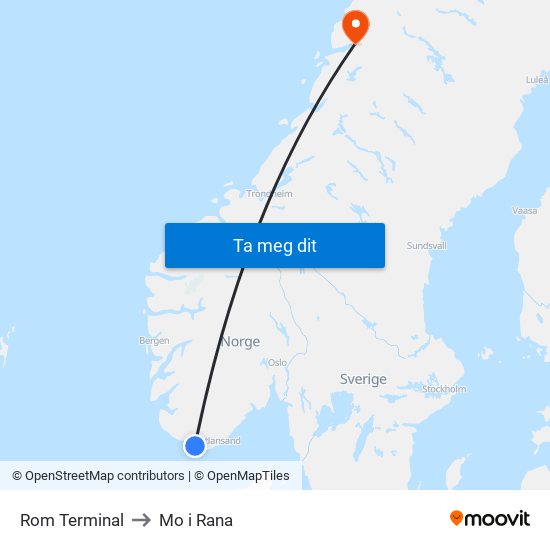 Rom Terminal to Mo i Rana map