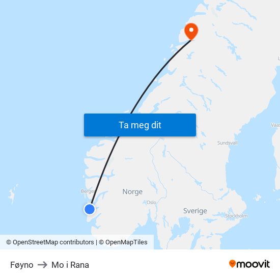 Føyno to Mo i Rana map