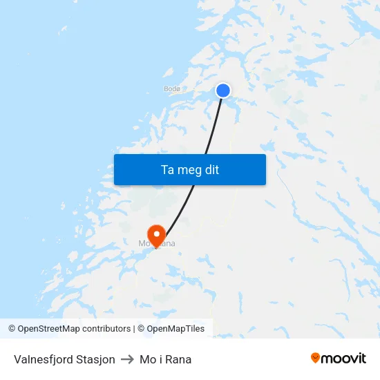 Valnesfjord Stasjon to Mo i Rana map