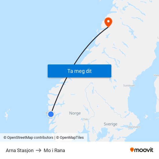 Arna Stasjon to Mo i Rana map