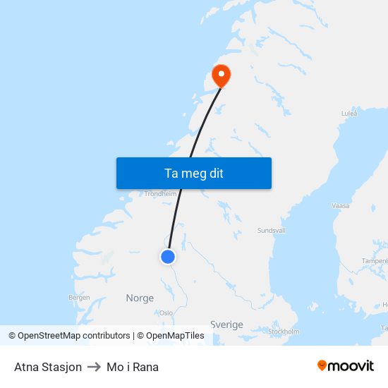 Atna Stasjon to Mo i Rana map