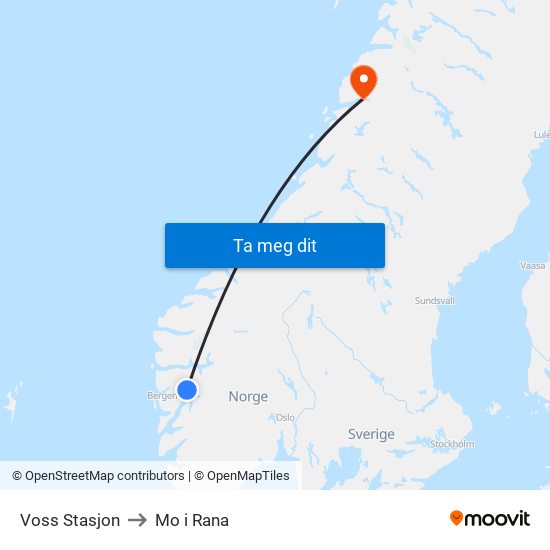 Voss Stasjon to Mo i Rana map