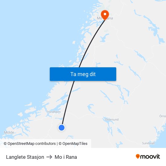 Langlete Stasjon to Mo i Rana map