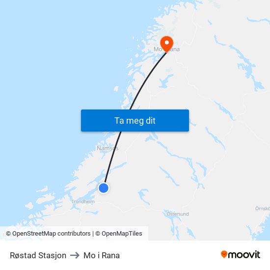 Røstad Stasjon to Mo i Rana map