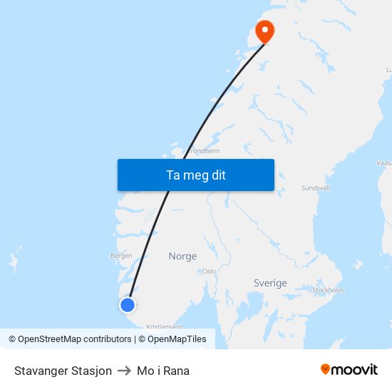 Stavanger Stasjon to Mo i Rana map