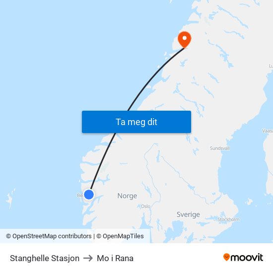 Stanghelle Stasjon to Mo i Rana map