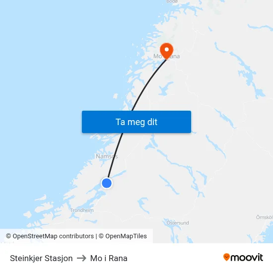 Steinkjer Stasjon to Mo i Rana map