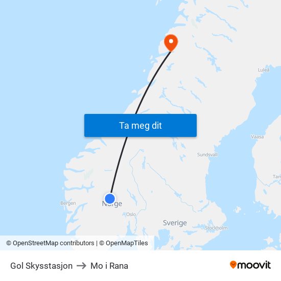 Gol Skysstasjon to Mo i Rana map