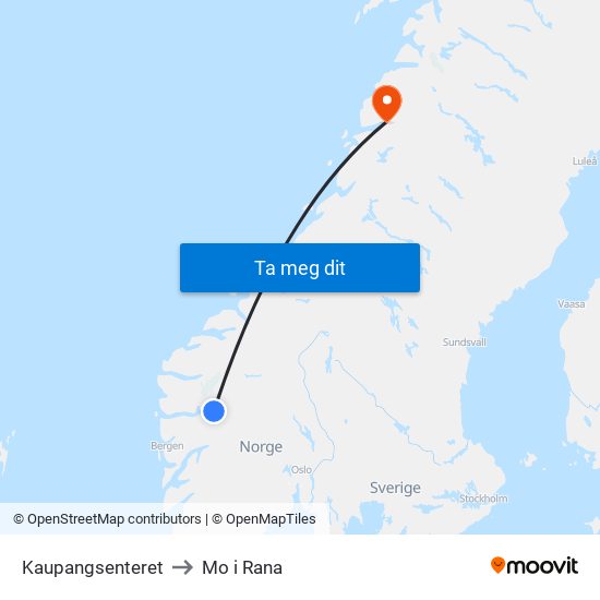 Kaupangsenteret to Mo i Rana map