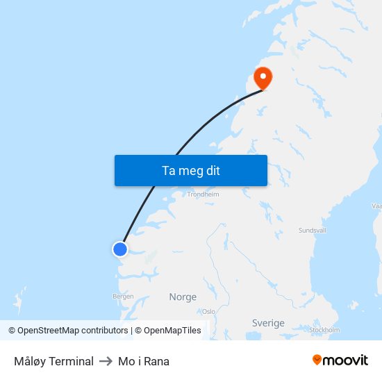 Måløy Terminal to Mo i Rana map