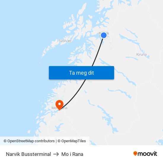 Narvik Bussterminal to Mo i Rana map