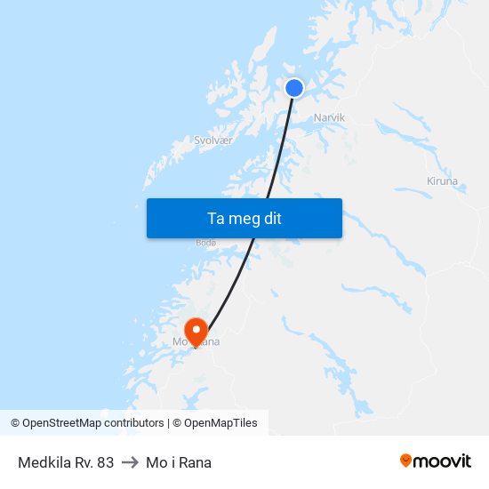 Medkila Rv. 83 to Mo i Rana map