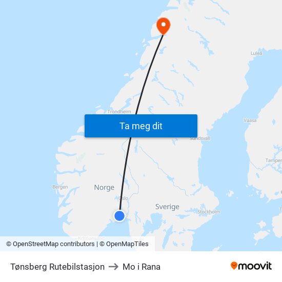 Tønsberg Rutebilstasjon to Mo i Rana map