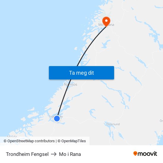 Trondheim Fengsel to Mo i Rana map