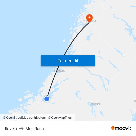 Ilsvika to Mo i Rana map