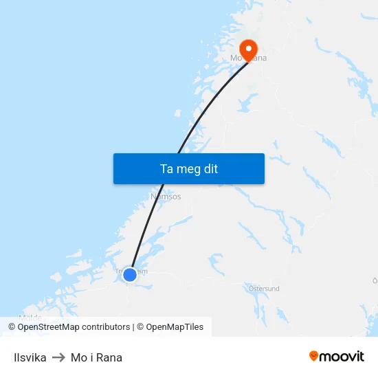 Ilsvika to Mo i Rana map
