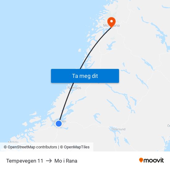 Tempevegen 11 to Mo i Rana map