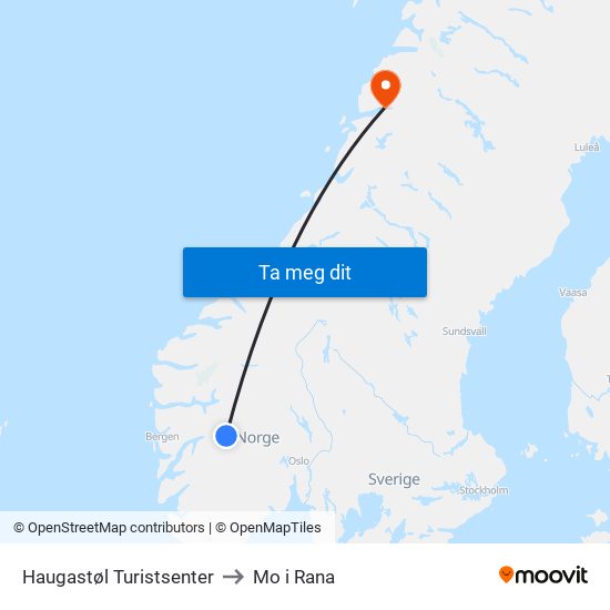 Haugastøl Turistsenter to Mo i Rana map