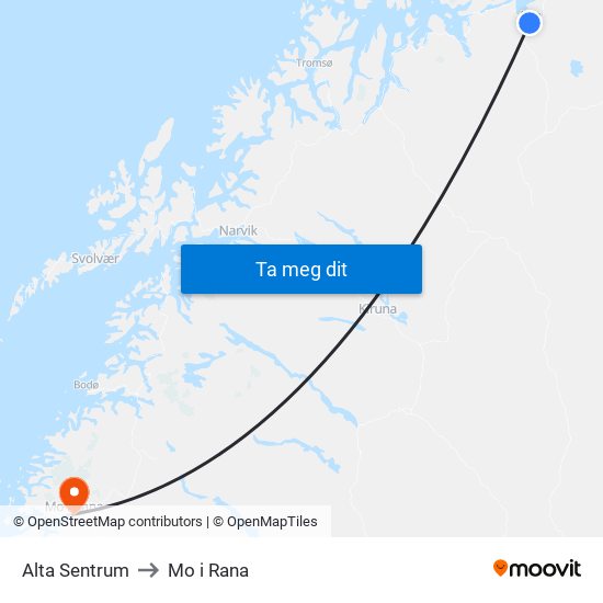 Alta Sentrum to Mo i Rana map