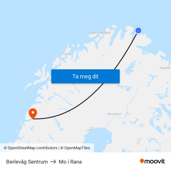 Berlevåg Sentrum to Mo i Rana map