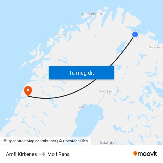 Thon Senter Kirkenes to Mo i Rana map