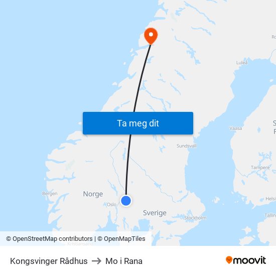 Kongsvinger Rådhus to Mo i Rana map