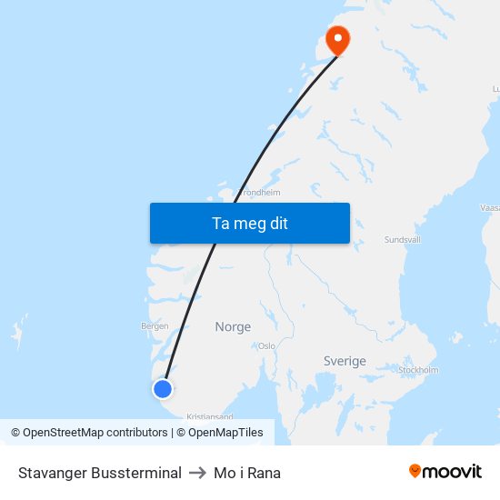 Stavanger Bussterminal to Mo i Rana map