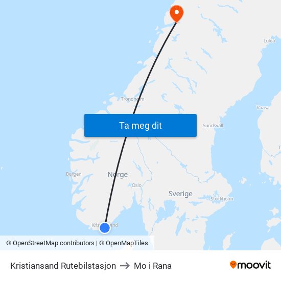 Kristiansand Rutebilstasjon to Mo i Rana map