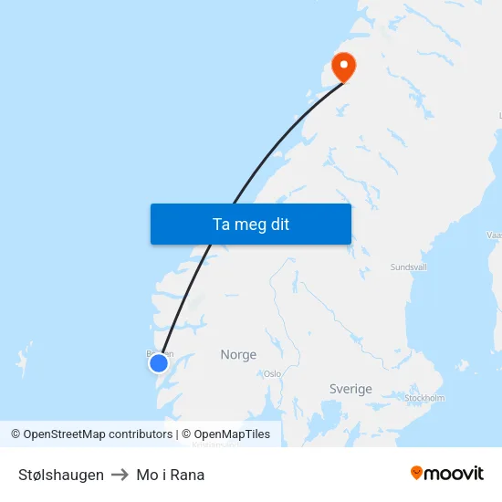 Stølshaugen to Mo i Rana map