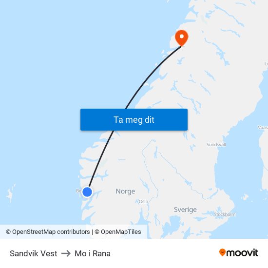 Sandvik Vest to Mo i Rana map