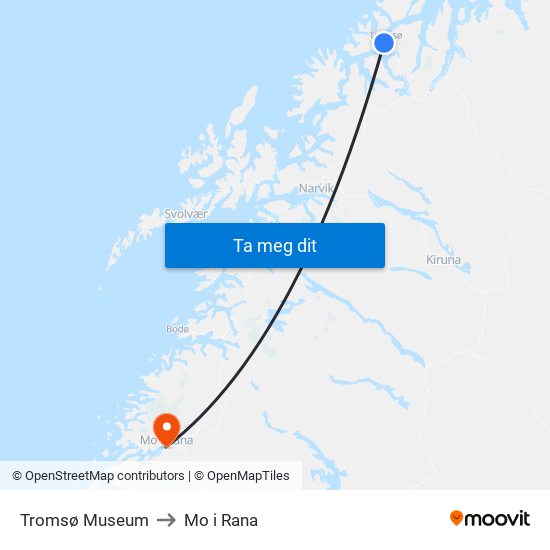 Tromsø Museum to Mo i Rana map