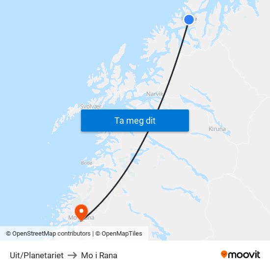 Uit/Planetariet to Mo i Rana map