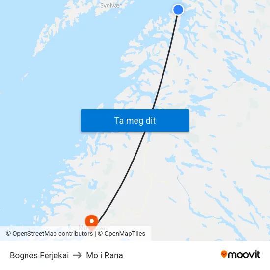 Bognes Ferjekai to Mo i Rana map