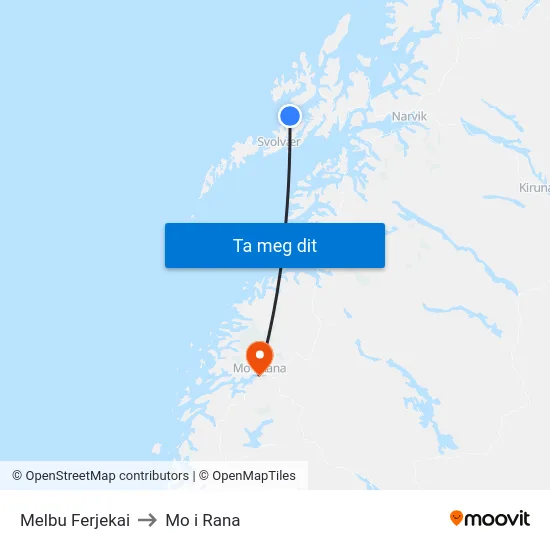 Melbu Ferjekai to Mo i Rana map