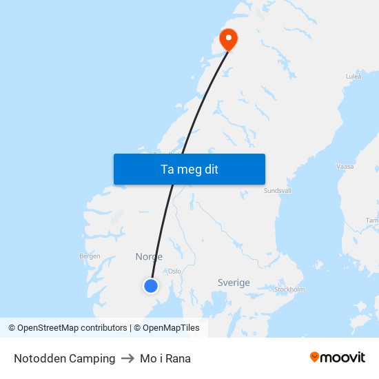 Notodden Camping to Mo i Rana map