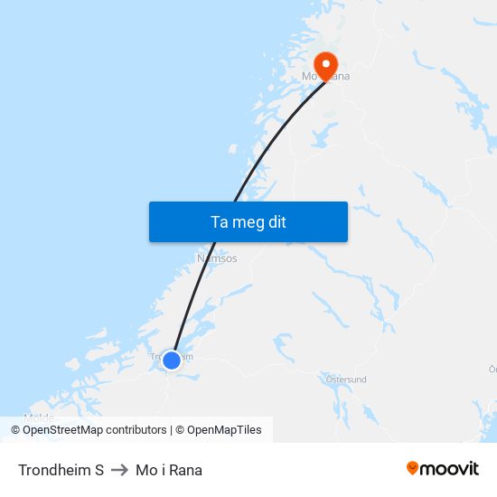 Trondheim S to Mo i Rana map