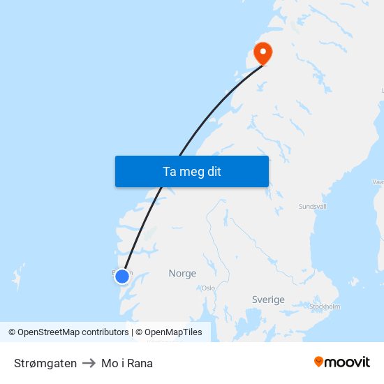 Strømgaten to Mo i Rana map