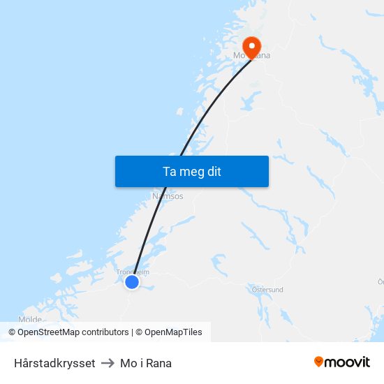 Hårstadkrysset to Mo i Rana map