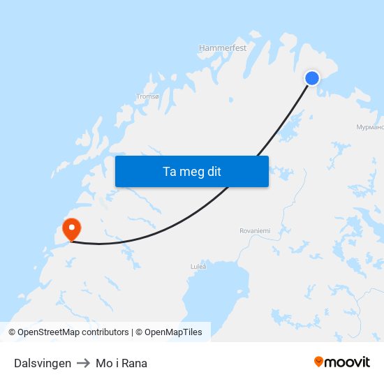 Dalsvingen to Mo i Rana map