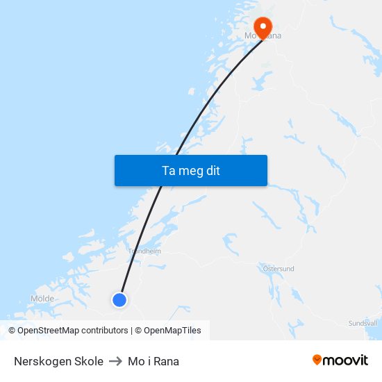 Nerskogen Skole to Mo i Rana map