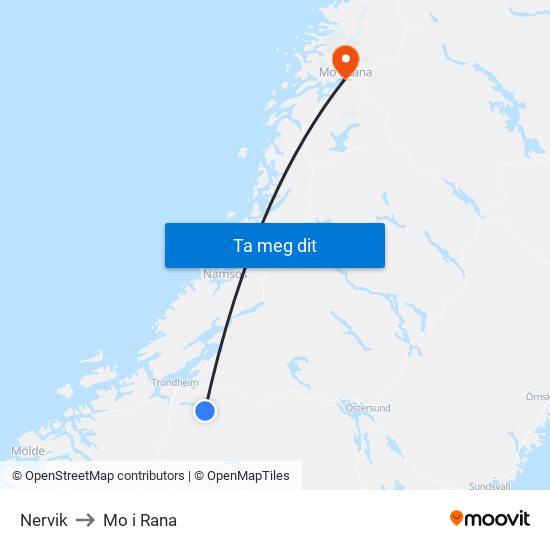 Nervik to Mo i Rana map