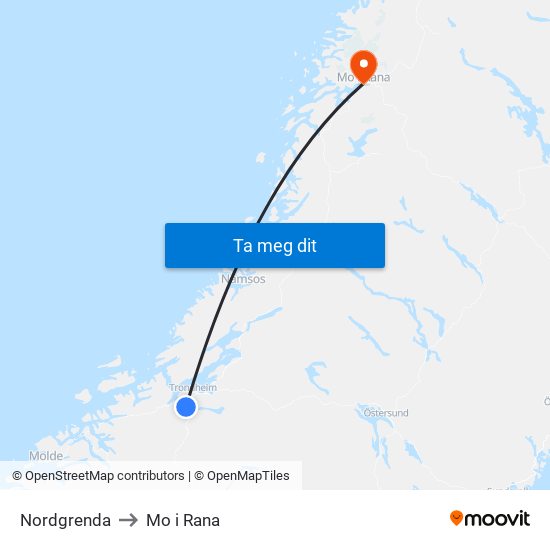 Nordgrenda to Mo i Rana map