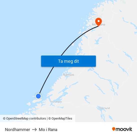 Nordhammer to Mo i Rana map