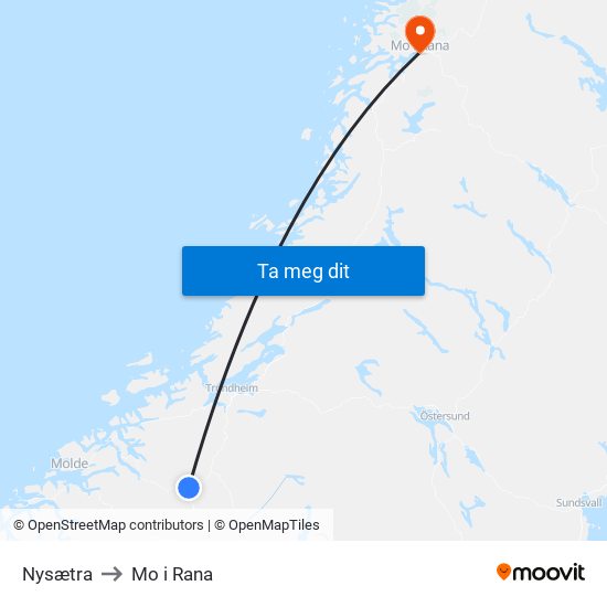 Nysætra to Mo i Rana map