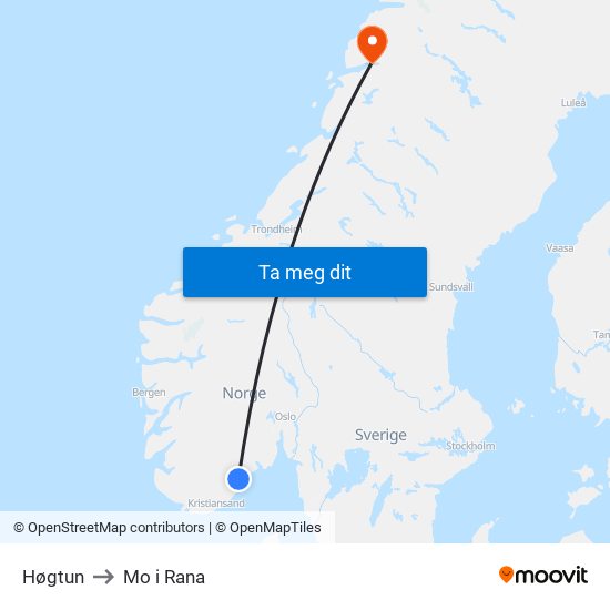 Høgtun to Mo i Rana map